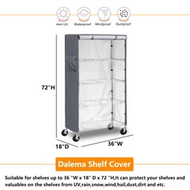Dalema Waterproof Shelf Cover,600D Heavy Duty Dustproof Storage Wire Rack Covers,Outdoor Shelving Covers for Wire Shelves with Zipper 36''x18''x72'',Grey.