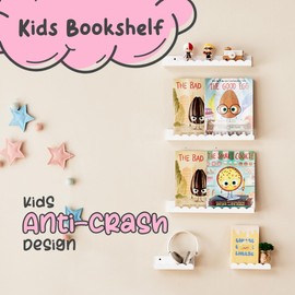 Nursery Book Shelves, 5-Pack Wood Floating Book Shelves for Wall,16.5 Inch Scalloped Wall Shelves, Kids Bookshelf for Bedroom,Bathroom,Kitchen,Kids, Toddler Room, Toy and Nursery Decor Storage(White)