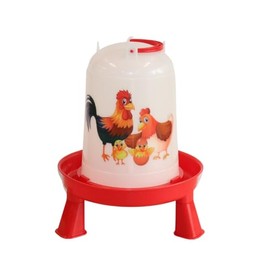 Little Giant® Plastic Poultry Waterer - Chicken Drinker with Twist Lock Base and Removable Legs - Cartoon Illustrations - Fits Up to 5 Quarts of Water (Red, 5 Quart)