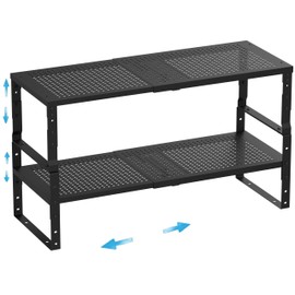 Wobmmi Expandable,Adjustable & Stackable Spice Rack, Cabinet Kitchen Countertop Shelf Organizer,Metal Pantry Storage Shelves - Space-Saving Storage Solution(2Packs/Black/Medium)