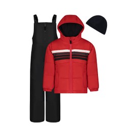 Weather Tamer Boys' 3-piece Heavyweight Bib Snowsuit Jacket and Snow Pant Set (Red/Black, 14/16)