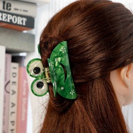 3.46in Frog Cute Animal Claw Clip Rhinestones Hollow Out Green Custom Hair Claw Creative Design Girls' Hair AccessoriesColor: Army Green