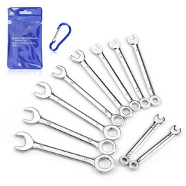 LEONTOOL Mini Spanner Set, Ultra Thin Spanner, 10-Piece Set, 0.2-0.4 inches (4 - 11 mm), Combination Wrench Set, One Eye, Single Mouth, Millimeter, Lightweight, Carabiner, Storage Bag Included, Short Type, Metric Work Tool, Father's Day Gift, Dad, Gift