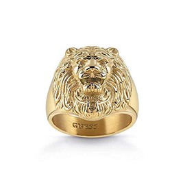Guess Men's Lion's Head Ring in Gold-Plated Stainless Steel