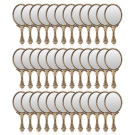 YUSONG Handheld Mirror with Handle, Makeup 36Pack Compact Hand Mirrors for Women Travel Small Vintage Purse Mirrors with Handle, Hand Held Packet Mini Mirror for Girls Decorative (Brass Gold)