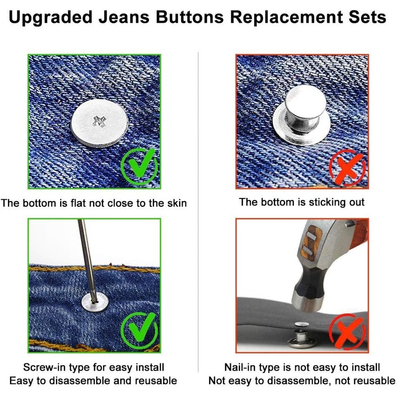 JUTOSU 8 Pcs Metal Jeans Waist Adjuster Button Adjuster Seamless