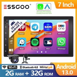 ESSGOO 32GB 7" Apple Carplay Android 13 Car Stereo GPS Wifi Double 2 DIN MP5 Radio +CAM