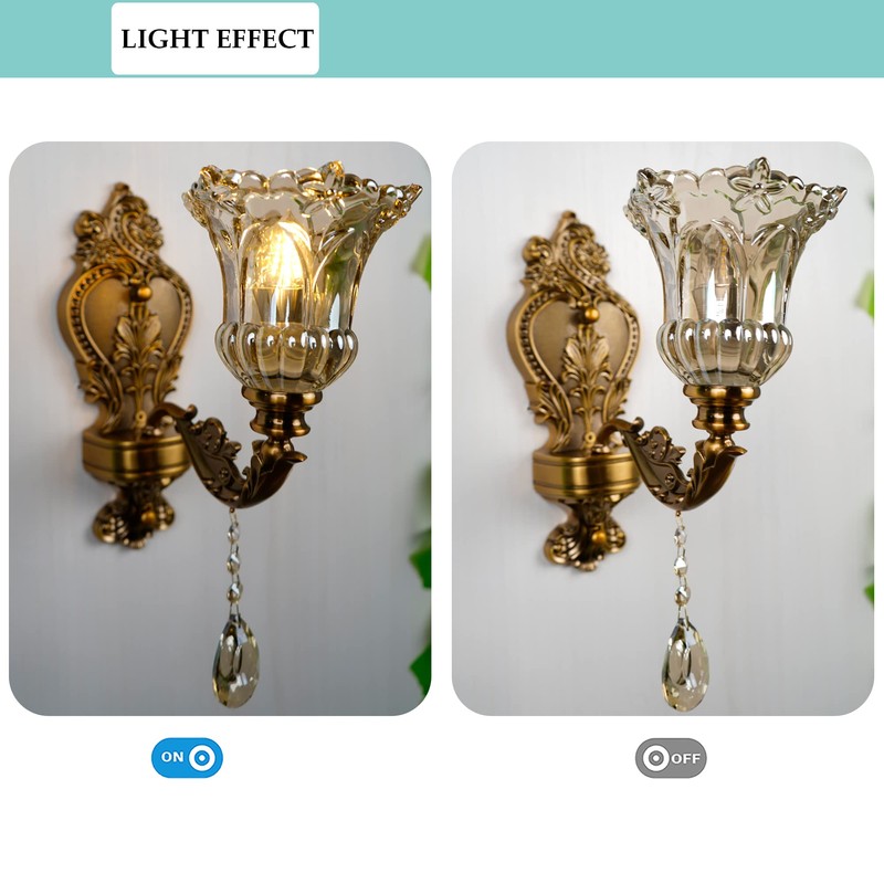Aeyee Vintage Wall Sconce, Antique Brass Wall Light, Crystal Floral