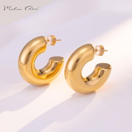 Milan Chiva 14K 18K Gold Plated Small Gold Hoop Earrings for Women Trendy Thick Open Chunky Hoops Lightweight Jewelry for Christmas MCE-1017GD