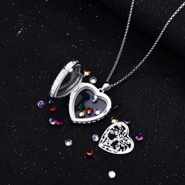 SOULMEET Heart Tree of Life Floating Locket Necklace That Holds Birthstones/Pictures/Hair Locket Living DIY Floating Charm Memory Necklace for Women