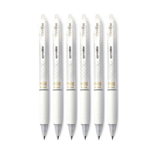 Pilot FriXion Ball Clicker Erasable Gel Ink Retractable Pen, Extra Fine Point, 0.5mm, White Barrel, Black Ink, 6 Count