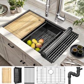 YITAHOME Kitchen Sink Stainless Steel Drop-In Sinks, Nano Gunmetal Black Undermount Single Bowl Basin with Ledge and Accessories for Workstation, RV, Prep Kitchen, Bar, 30 x 19 x 10 Inch