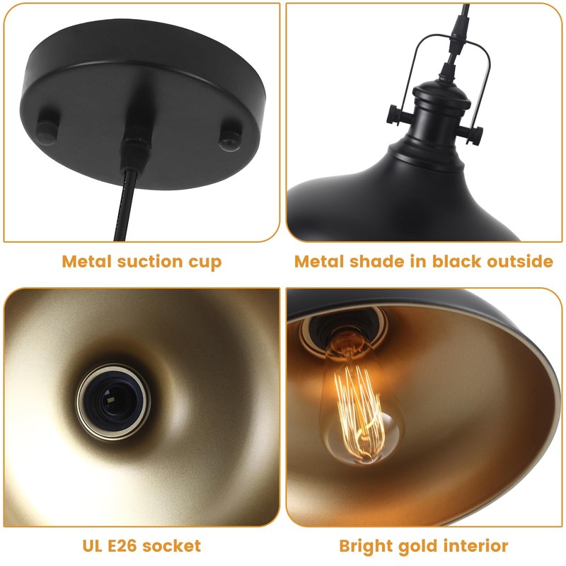 LWWHQ Black Pendant Lights Kitchen Island 3 Pack, 11.41" Kitchen