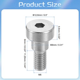 sourcing map 12Pcs 304 Stainless Steel Shoulder Bolt 8mm Shoulder Dia 6mm Shoulder Length M6 Thread Hex Socket Shoulder Bolts for Textile Hydraulic Injection Molding Machinery Industries