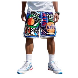Floerns Boy's Letter Graphic Basketball Shorts Elastic Waist Wide Leg Track Shorts Blue Multi 15Y