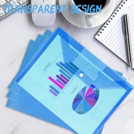 Plastic Wallets A4 Document Folders for Paperwork A4 Document Wallets Popper Wallet A4 with Button Closure (Blue), 30 Pack