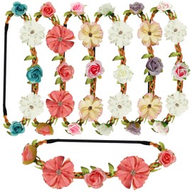 Flower Crown Headbands Flower Hair Wreath, Flower Garlands Hair Bands Bohemian Flower Headpiece for Girls Women, Bridal Hair Accessories for Wedding Party Festival Beach Holiday (Pack of 6)