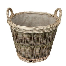 Red Hamper W056 Wicker Small Unpeeled Hessian Lined Log Basket