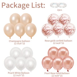 Rose Gold Balloons, 60 Packs 12inch Rose Gold Balloons Champagne White Latex Balloons with Confetti Balloons for Wedding, Baby Shower, Girls Birthday, Engagement, Bridal Shower
