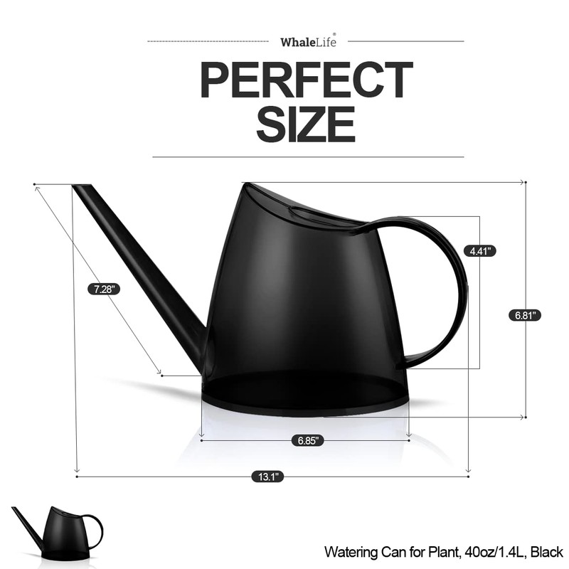 WhaleLife Indoor Watering Can for House Bonsai Plants (1.4L, Black)
