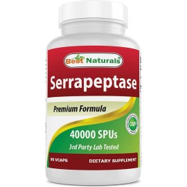 Best Naturals Serrapeptase Enzima Proteolitica Premium Serrapeptasa 40,000 Spus 90 Capsulas Vegetales                                                 