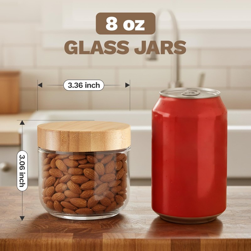 Bumobum 8 oz Glass Jars with Bamboo Lids, 6 Pack