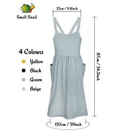 Small snail Aprons Women Soft Cotton Kitchen Cooking Apron with Pockets Japanese Style Cross Back Cooking Apron Literature Art Baggy Casual Bib Apron for Gardening Flower Shop, Green, 150 x 87 x 25cm