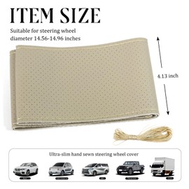 Hbxdeco Steering Wheel Cover, DIY Sewing with Needle & Thread, Breathable Anti-Slip Car Steering Wheel Protector, Universal 15 Inch Auto Steering Wheel Stitch on Wrap (Beige, Full Hole)