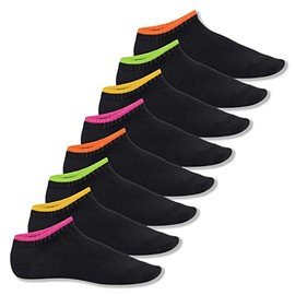 Footstar 8 Pairs of Neon Glow, Flash or Classic Mix Sneaker Socks for Men and Women - 35-38