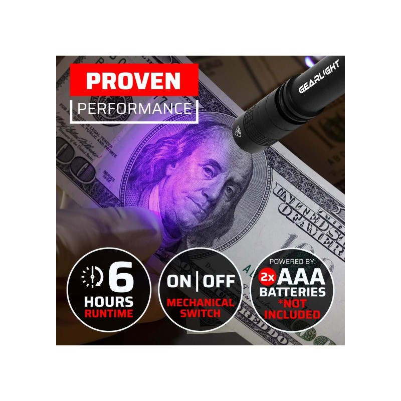 GearLight UV Black Light Flashlight [2 Pack] Compact Flashlights, Portable,