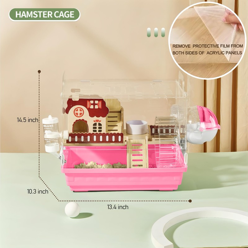 8 in 1 Clear Acrylic Hamster Cage with All Accessories,13.5''L*