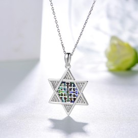 qielizhu Jerusalem Cross Necklace 925 Sterling Silver Star of David Necklace for Women Abalone Shell Religious Jewelry Gifts for Mother's Day