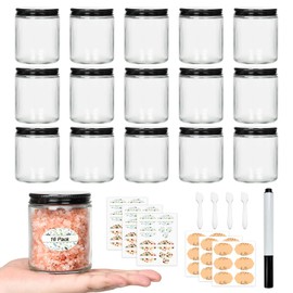 Homerove 16 Pack 8oz Clear Glass Jars with Metal Lids, Round Candle Making Jars, Empty Thick Refillable Cosmetic Container for Candle Making, Food Storage, Canning, Spices, Liquids