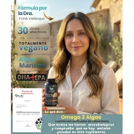 NSN | Omega 3 Algae ULTRA | DHA y EPA - 5x veces más Absorbible | Formulado por la Dra. Friné Velázquez | Microalgas Marinas | Sin sabor a pescado