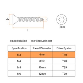 QUARKZMAN Pack of 40 Flat Head Torx Screws, M3 x 12 mm, 304 Stainless Steel Countersunk Head Self-Tapping Anti-Theft Wood Screws, for T10 Bit for Wood, Fence, Decking (Silver)