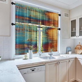 Emvency 36 Inch Kitchen Curtains Farmhouse Window Curtains and Valances Set of 3, Blue and Orange Vintage Abstract Messy Rust Short Tier Curtain for Kitchen,Vintage Small Kitchen Decor