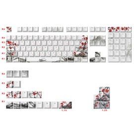 JSJT Shine Through Keycaps-Japanese Keycaps 129 teclas Plum Blossom juego de teclas personalizadas PBT doble disparo teclas retroiluminadas de perfil cerezo para interruptores Cherry MX teclados
