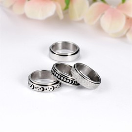 OIDEA Men's Spinner Ring Skull: 4 Piece Fidget Rings Set Men's Rotating Spinning Rings Gift for Men Boys Friend Size 60 (19.1), Silver Stainless Steel