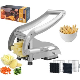 Chip Cutter,French Fry Cutter, Stainless Steel Potato Cutter, Potato Slicer, Includes 2 Blade Size Cutter Options and No-Slip Suction Base