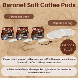 Baronet Coffee Pods [Hazelnut Flavored-54 Pods] Single Cup Use Like Senseo - 3 Bags of 18 Single Serve 8 Gram, Regular Strength, Medium Roast [Hazelnut]