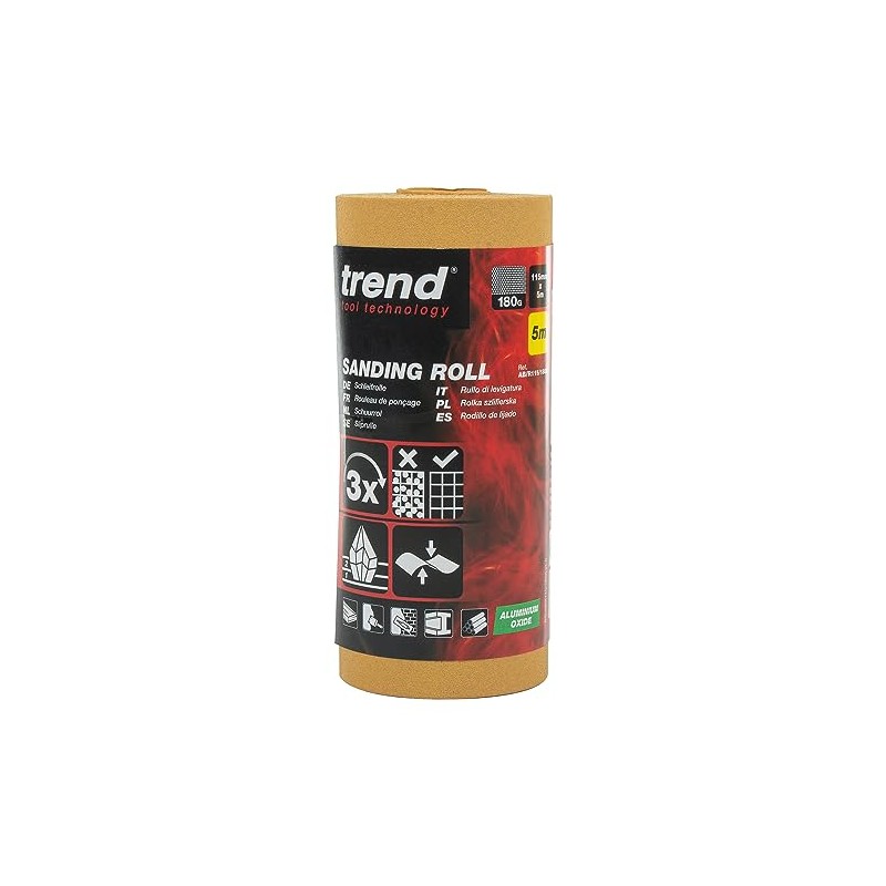 Trend Aluminium Oxide Sanding Roll, 180 Grit, 115mm Wide x