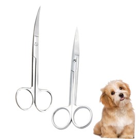 Healvian 2pcs Stainless Steel Pet Hair Scissors Straight Curved Pet Trimmers for Home Grooming and Ergonomic Handle Resistant Design