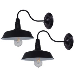 BRIGHTESS W8901 Indoor Outdoor Retro Black Barn Lamp Gooseneck Barn Lamp Industrial Vintage Farmhouse Wall Lamp Led Porch Lamp Fixtures Set of Two Hardwired Finish(2 Packs)