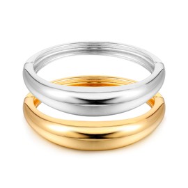 Elegance 11 designs Gold/Silver, Chunky Cuff Bracelets for Women, Trendy Bracelet, Minimalist, Hinged Arm Warmer, Jewellery, Gift, 2 Pieces, 6.8 Inches, Zinc, No Gemstone, Zinc, No Gemstone