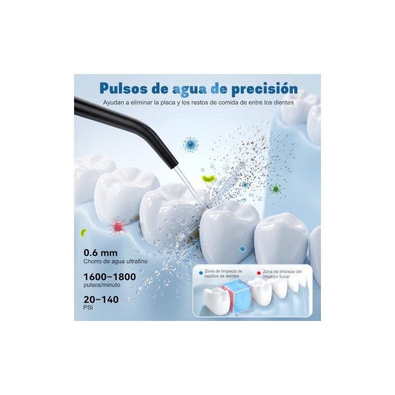 Irrigador Bucal Portatil, 6 Puntas y 3 Modos, 350ML, Limpieza