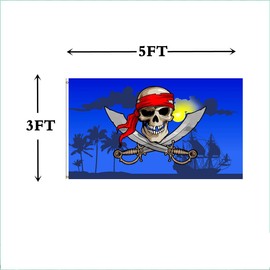 Masquita Pirate Flag 3x5FT,Pirate Ship Flag Cross Knife Flags for Indoor Outdoor,Vivid Color Double-Stitched Edges,Jolly Roger Pirate Flag Skull and Crossbones Flag with 2 Brass Grommets. (3x5)