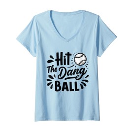 Womens Hit The Dang Ball Vintage Trendy Baseball Funny Baseball V-Neck T-Shirt