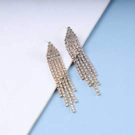 Iaceble Boho Rhinestone Tassel Chain Earrings Gold CZ Chandelier Earrings Sparkling Crystal Dangle Earrings Cz Tassel Drop Earrings Bridal Tennis Chain Earrings Jewelry for Women and Girls