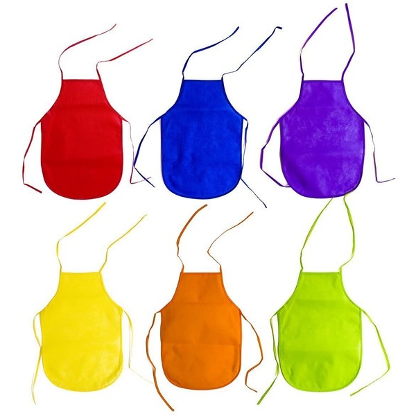 Handy Basics Children's Artists Fabric Aprons Non-Mess - Kitchen, Classroom, Community Event, Crafts & Art Painting Activity. Safe Clean 12 Pack Assorted Colors