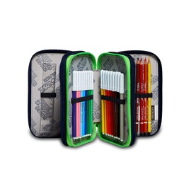 Seven Nymfe Blue 3 Zip Case Complete with Pencils, Pens, Markers, Middle and Primary School, Taupe/coral, pencil case